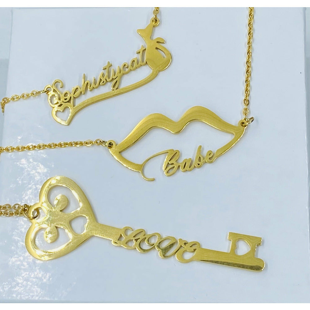 Custom stainless steel gold name necklace - Babe, Love, Sophistycat