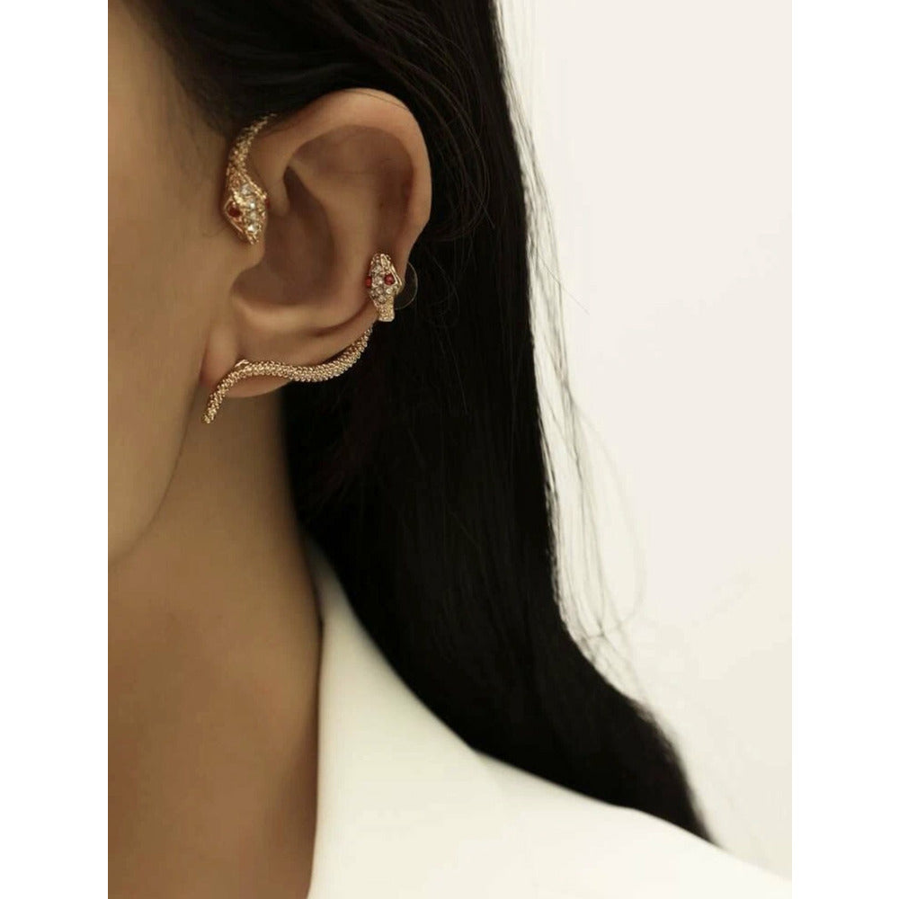 Snake Rhinestone Stud-Cuff Earrings