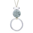  Long Leather Necklace with a round blue-green resin stone pendant and silver circle char