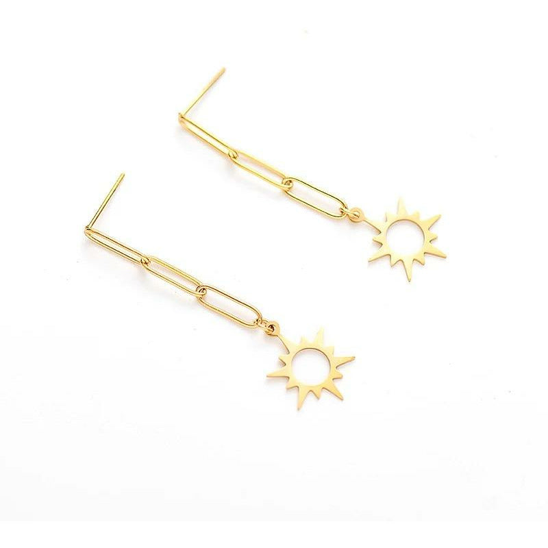 Gold link stainless steel drop earrings 