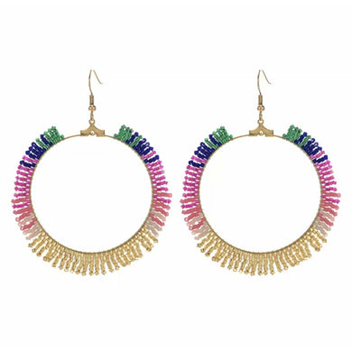 stainless steel bohemian round hoop drop earrings