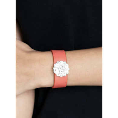 Leather wrap bracelet - orange rhinestone