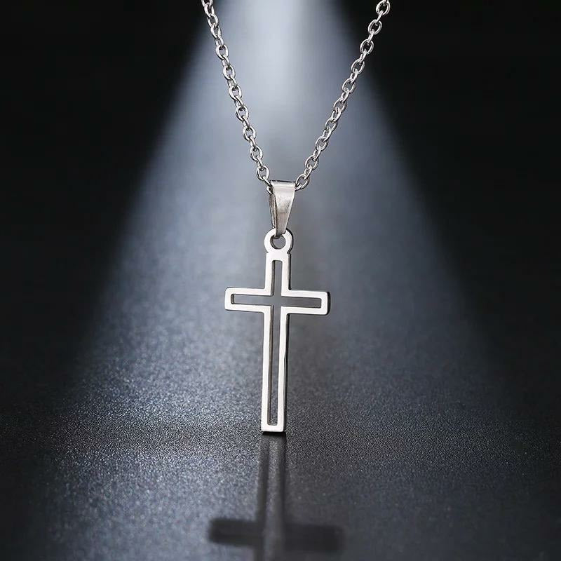 Small Cross Pendant Stainless Steel Silver Necklace 