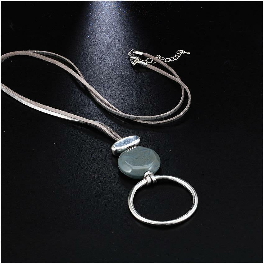 Sensa Long Circle Stone Pendant Necklace - Blue-Green