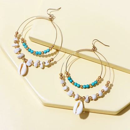 Bohemian turquoise shell drop earrings 