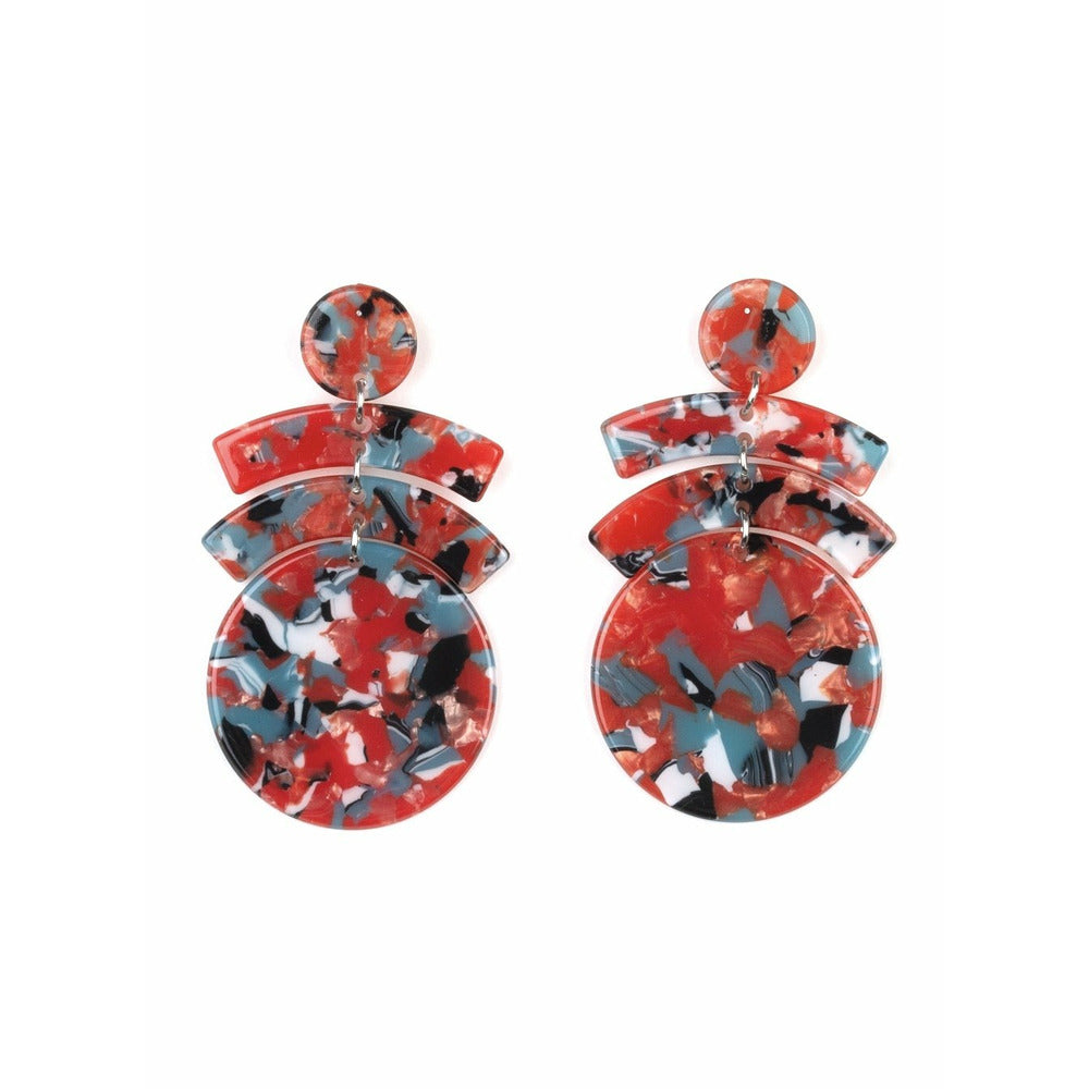 Retro Faux-Marble Earrings - Orange/Red