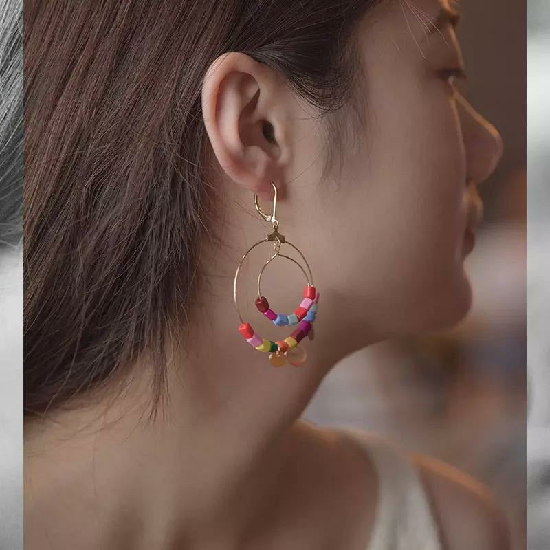 Colorful circle Hoop layered gold stainless steel  earrings 
