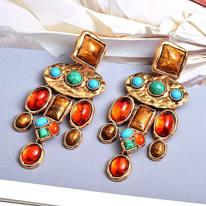 Gold dangle drop multi color earrings