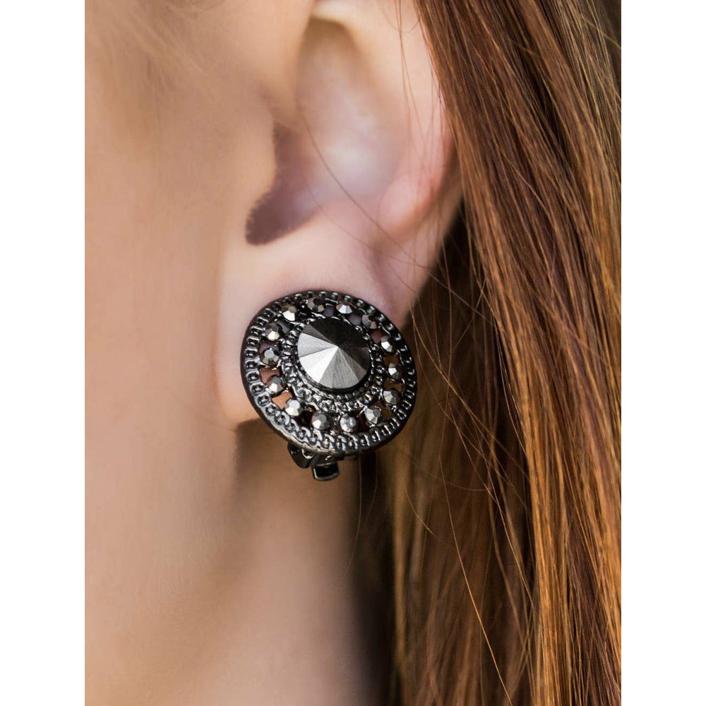 Hematite black silver clip on earrings 