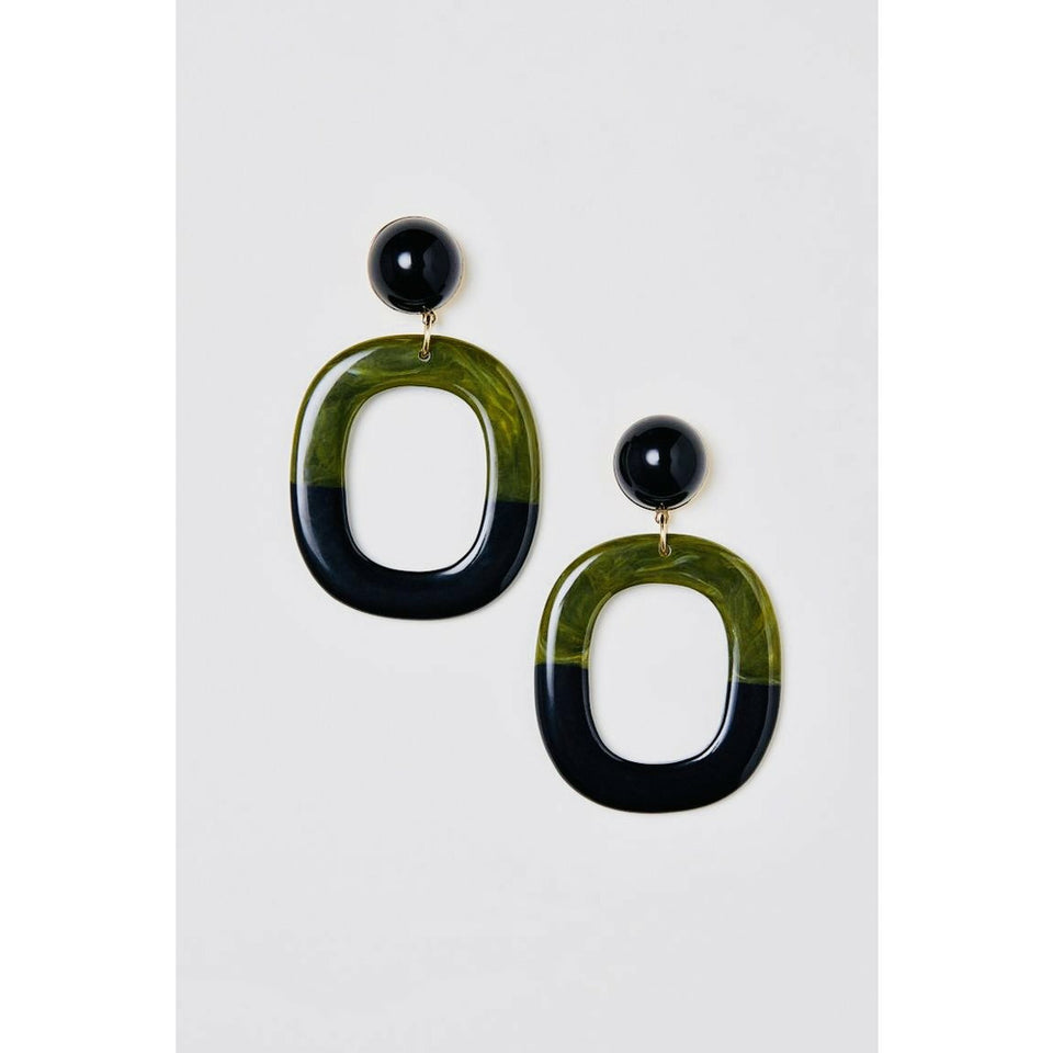 Blue Green Resin Drop Hoop Earrings 