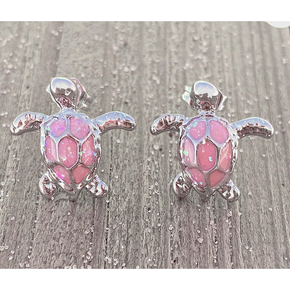 Pink Opal Sea Turtle Earrings