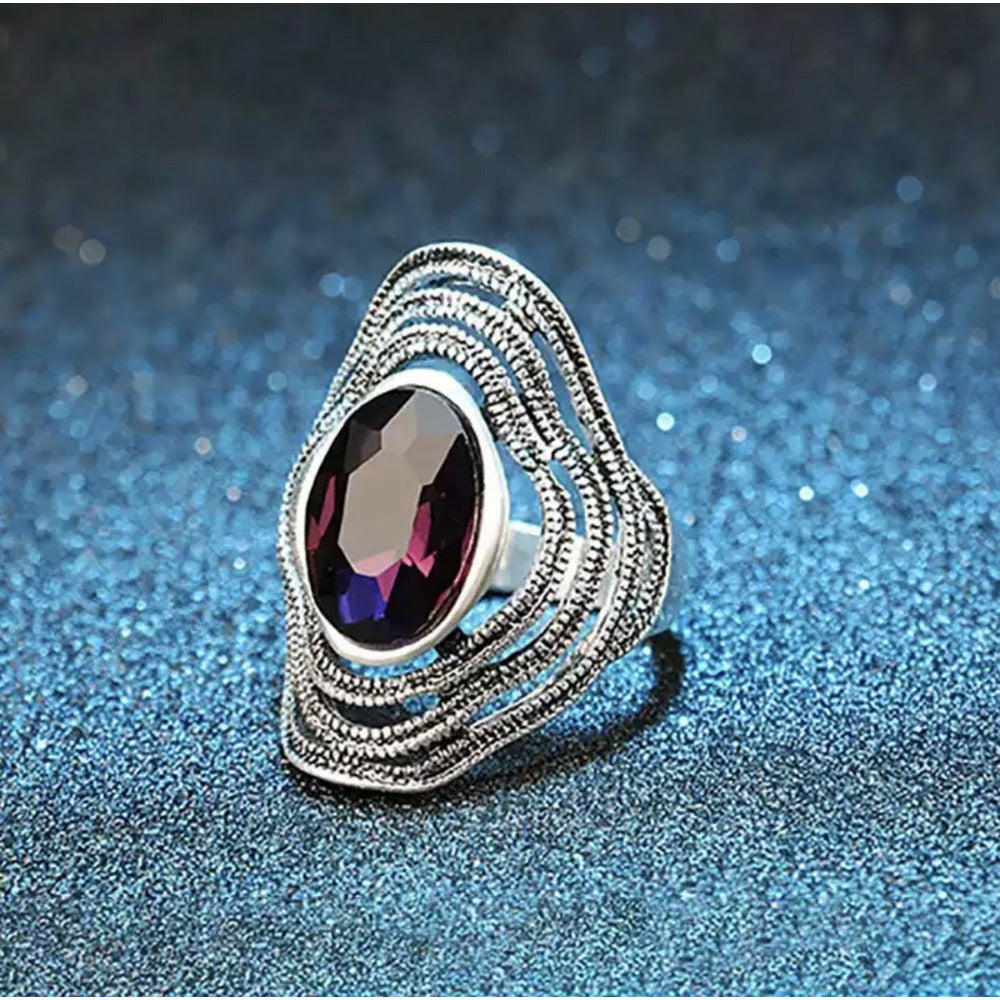 Antique vintage purple stone silver ring