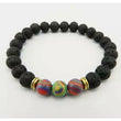 Lava beaded bracelet with sea glass stones - Black, blue, turquoise, purple, brown, multi color - red