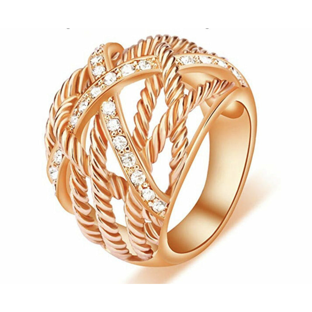 rose Gold Cable Wire weave ring - cz 