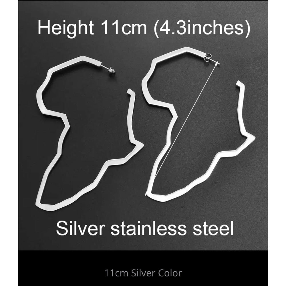 Africa shape large hoop earrings - Silver