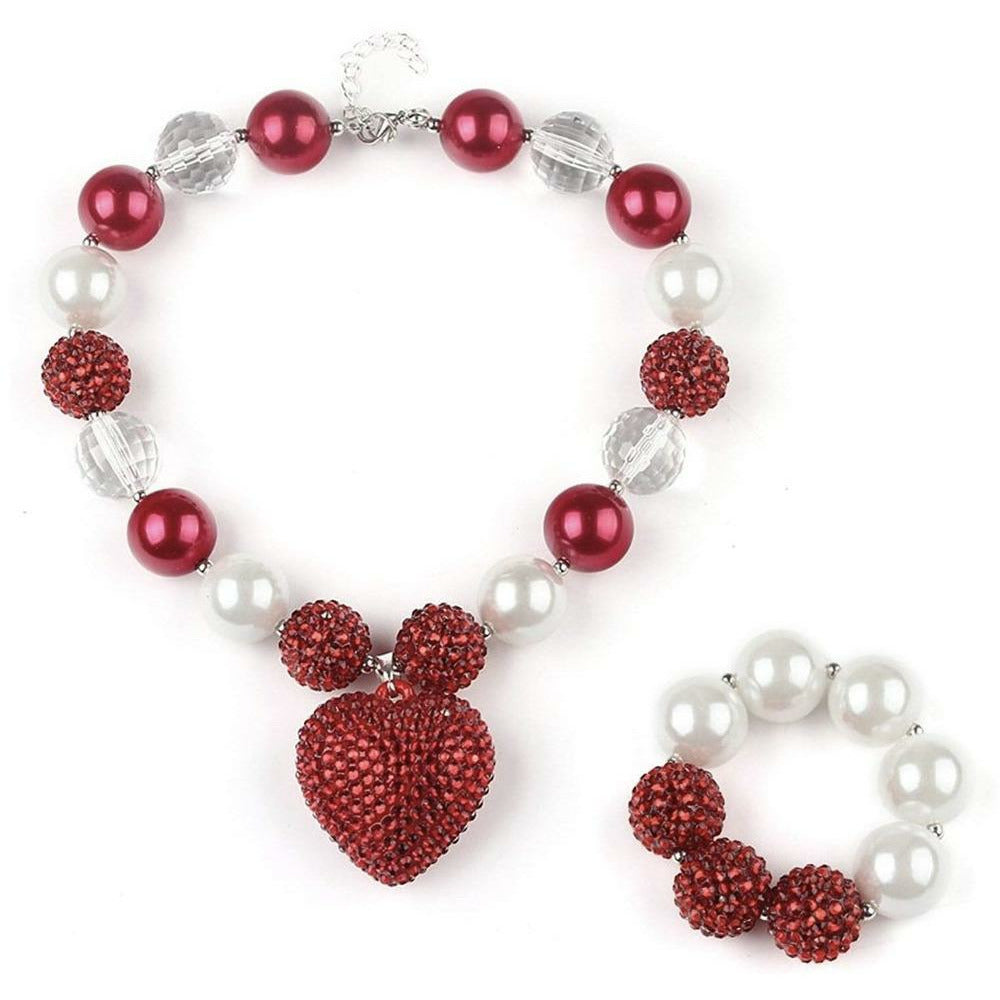 Red Heart Bubblegum Necklace w/ Bracelet - Sophistycats Jewelry