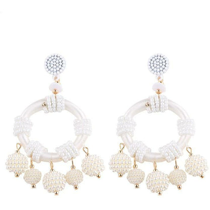 Bohemian Beaded Statement Tassel Drop Earrings