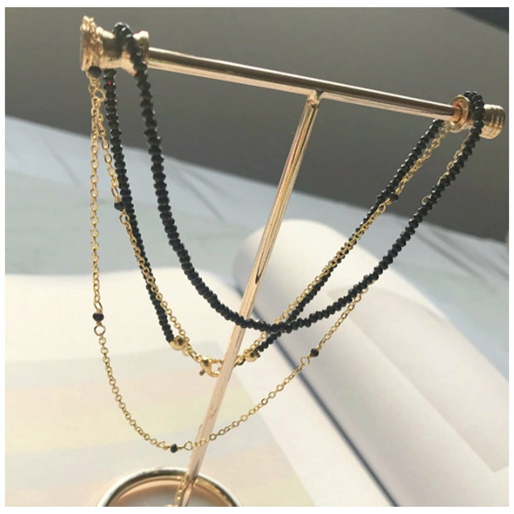 Frenchy Black Quartz Choker Layered Necklace