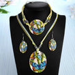 Shell butterfly oval necklace earrings bracelet set with leather chord 