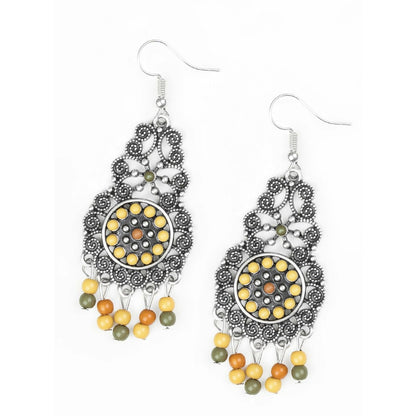 Yellow green silver bohemian Moroccan drop earrings 