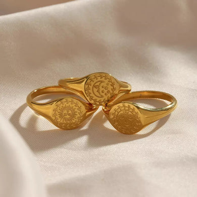 Goddess, Moon & Sun Celestial Signet Rings