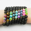 Lava beaded bracelet with sea glass stones - Black, blue, turquoise, purple, brown