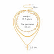 Crystal Choker w/ Cross Pendant Layered Gold Necklace