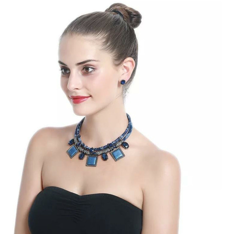 Sapphire Blue Statement Collar Necklace with earrings jewelry set