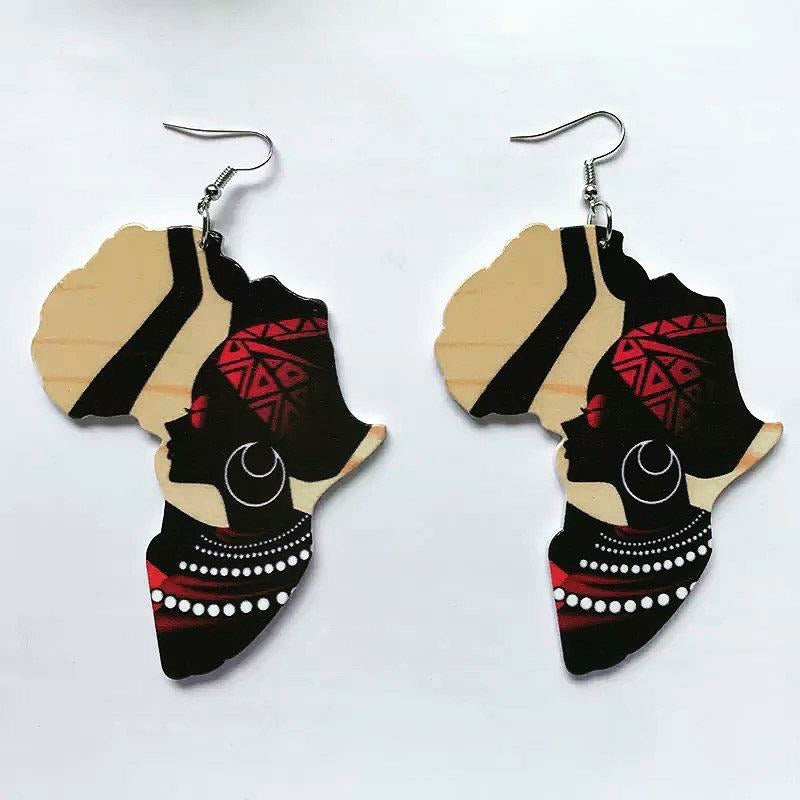 Nubian Queen Africa Wooden Earrings