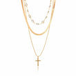 Crystal Choker w/ Cross Pendant Layered Gold Chain Necklace