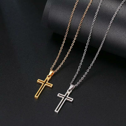 Small Cross Pendant Stainless Steel Necklace Gold and Silver 