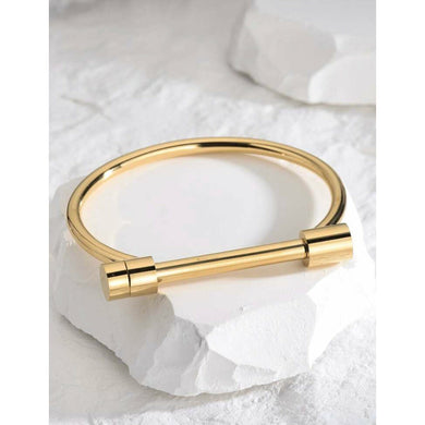 Gold Screw-Bar Cuff Bangle