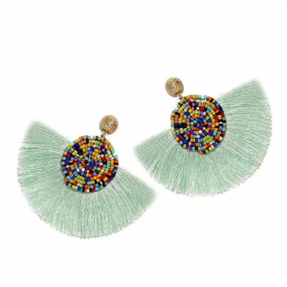 Bohemian tassel earrings - mint green