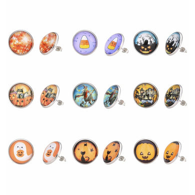 Halloween Stud Earrings - Stainless Steel ( candy corn, pumpkin, witch, ghost, fall leaves, haunted house)