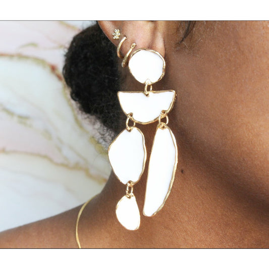 White and Gold Summer Fun Statement Earrings