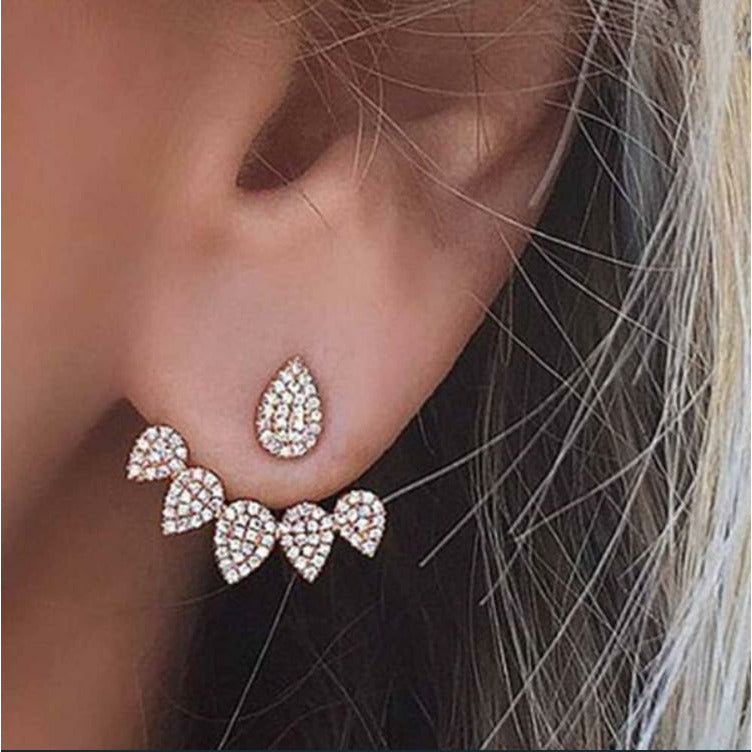 stud crystal earring with drop back - Gold
