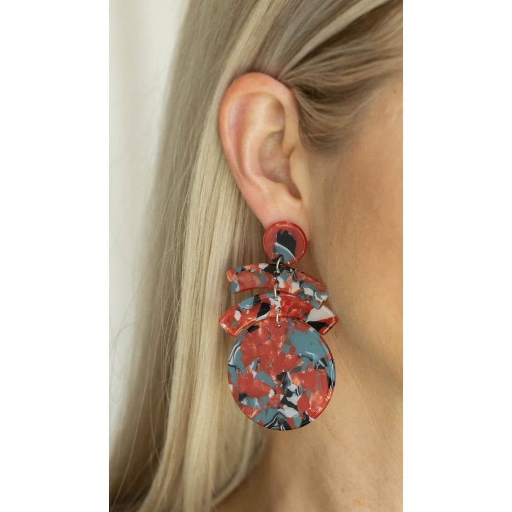 Retro Faux-Marble Earrings - Orange/Red