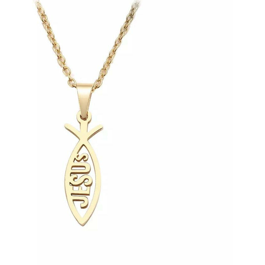 Jesus Fish Gold Stainless Steel Necklace