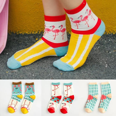 flamingo graphic crew socks