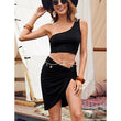 Off The Shoulder Crop Top & Side Twist Skirt Set - Bathing Suit Cover Up