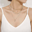 Crystal Choker w/ Cross Pendant Layered Gold Necklace