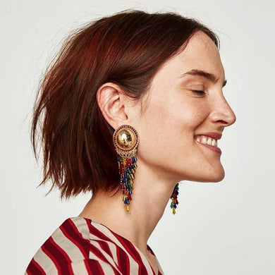 Muliticolor long crystal beaded Tassle statement earrings 