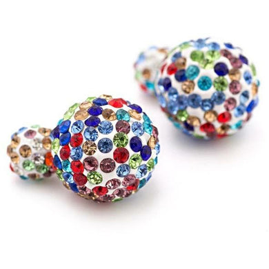 Shamballa Double Post Earrings - multicolor Rainbow white