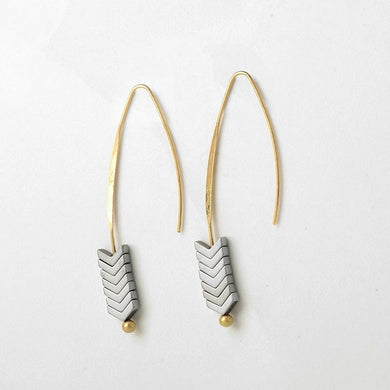Handcrafted Bohemian chic vintage Hematite Drop Earrings- Gold and Silver