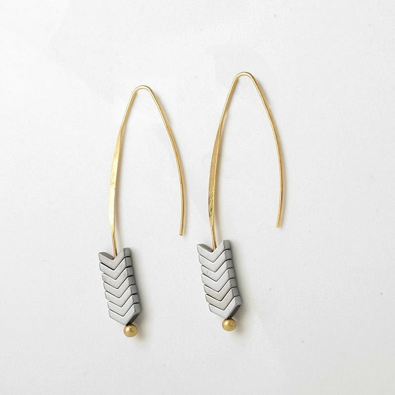 Handcrafted Bohemian chic vintage Hematite Drop Earrings- Gold and Silver