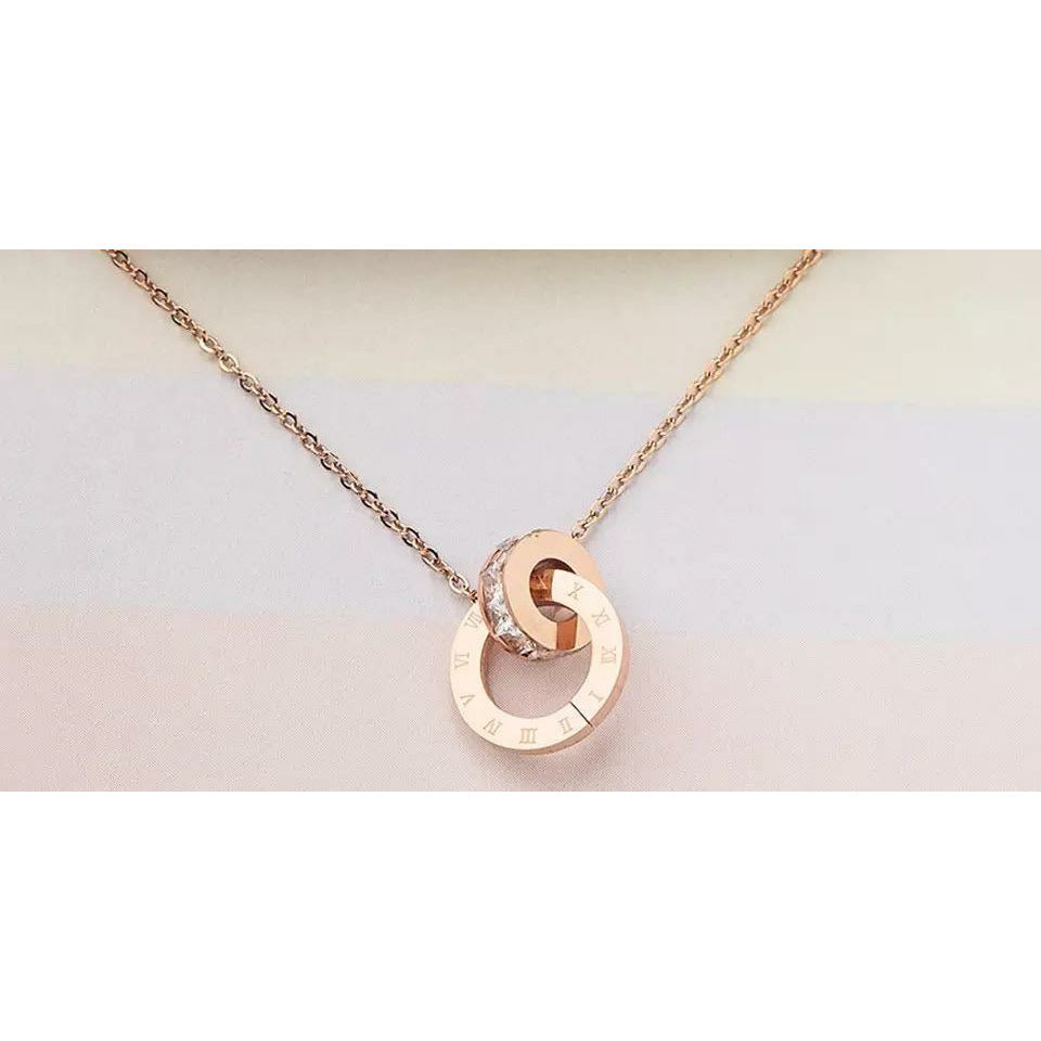 Interlocking Roman Numeral Ring - Rose Gold Necklace