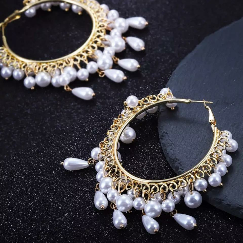 Shrimps Cooper Faux Pearl Hoop Earrings | Coggles