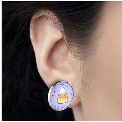 Halloween Stud Earrings - Stainless Steel ( candy corn, pumpkin, witch, ghost, fall leaves, haunted house)