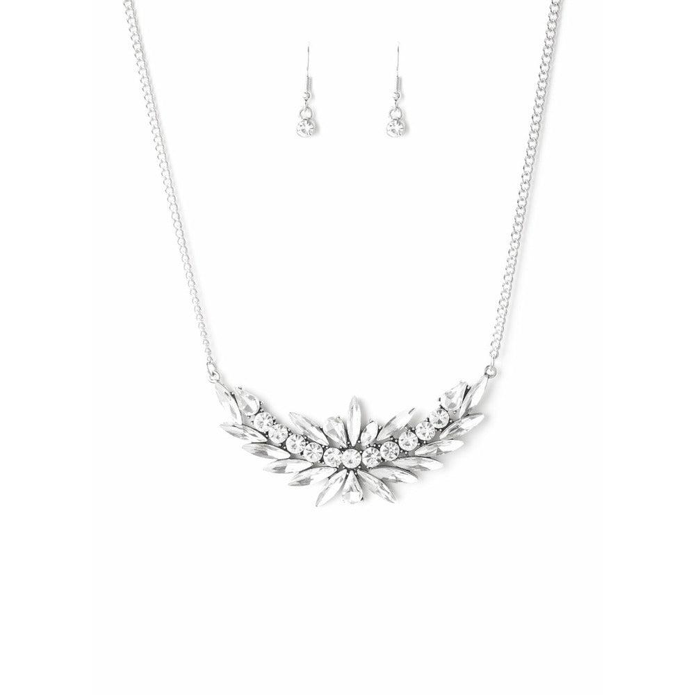 Rhinestone encrusted flower short statement necklace