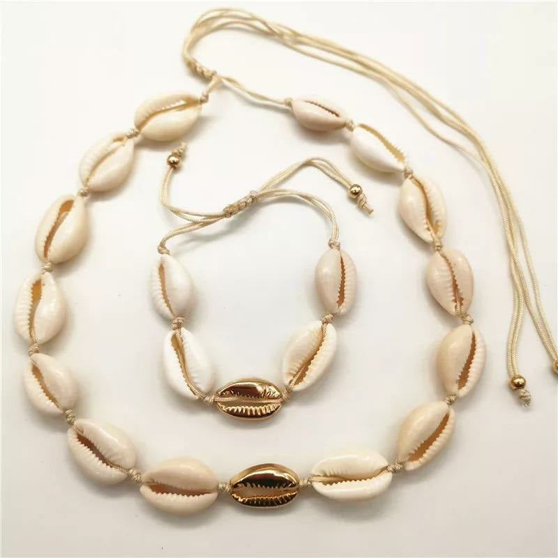 Beach Cowrie Gold Shell Necklace